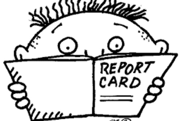 Clip art of a boy reading a document that says Report Card