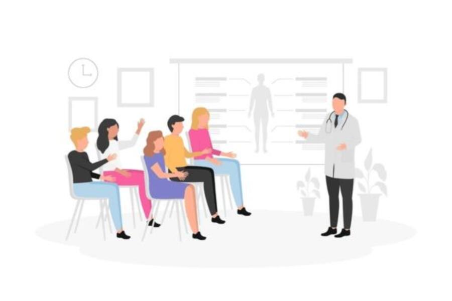 Clip art of doctor teaching students