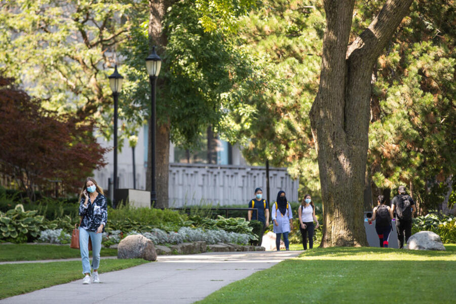 Medical Science Building Students with Masks