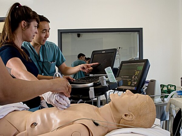 learners working with medical dummy