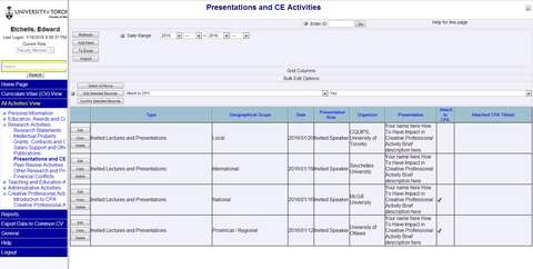 Figure 2 - Example of Presentation list within WebCV