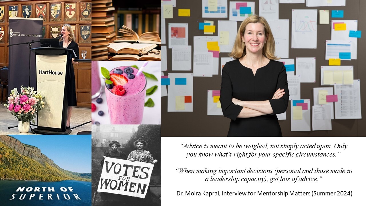 Collage of photos of Dr. Moira Kapral and quotes by her.