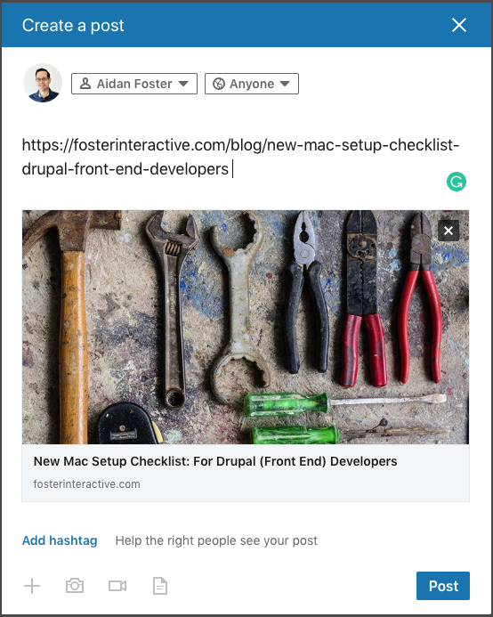 screenshot of a linkedin share with selected image